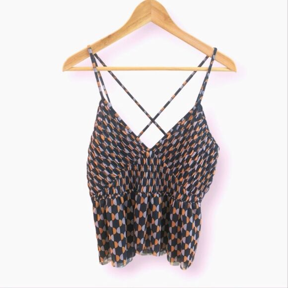 Anthropologie Mesh Tank Top Baby Doll Peplum Navy Polka Dot Large - Picture 1 of 9
